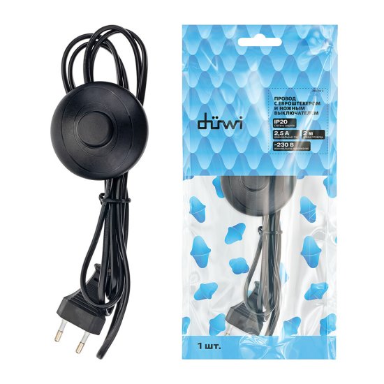 Кабель для светильника Duwi IP20 230 В 2 м с выключателем черный (28579 3)