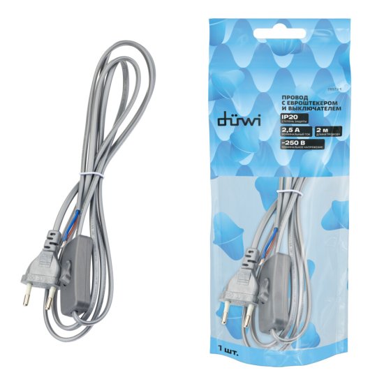 Кабель для светильника Duwi IP20 250 В 2 м с выключателем серебро (28573 1)