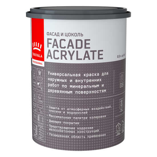 Краска фасадная Tikkivala Facade Acrylate матовая прозрачная база С 0.9 л