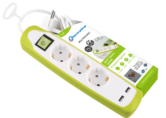 Удлинитель бытовой Electraline 3 розетки с заземлением 3x1 мм 2 м цвет зеленый/белый
