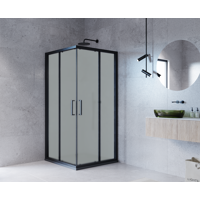 Душевая ширма Квадро Март квадратная 90x90x195см цвет профиля черный раздвижная стекло 6мм матовое