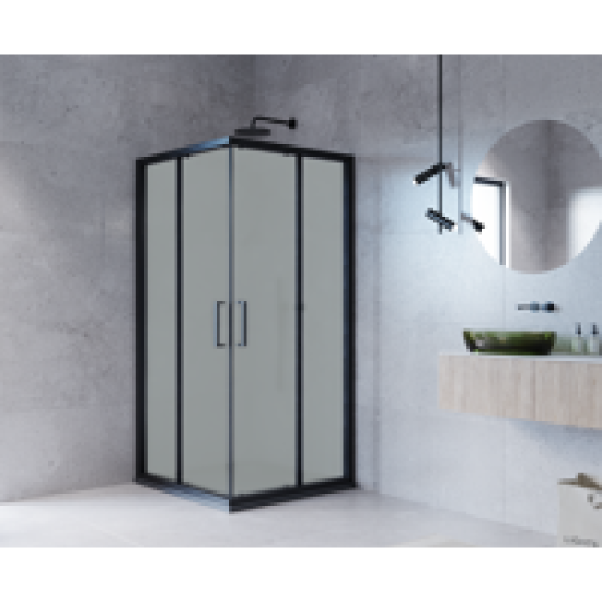 Душевая ширма Квадро Март квадратная 90x90x195см цвет профиля черный раздвижная стекло 6мм матовое