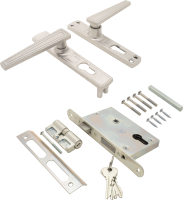Замок врезной с дверными ручками на планке Зенит ЗВ4-3.01 никель