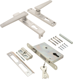 Замок врезной с дверными ручками на планке Зенит ЗВ4-3.01 никель