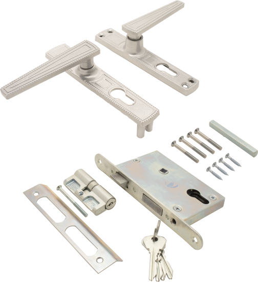 Замок врезной с дверными ручками на планке Зенит ЗВ4-3.01 никель
