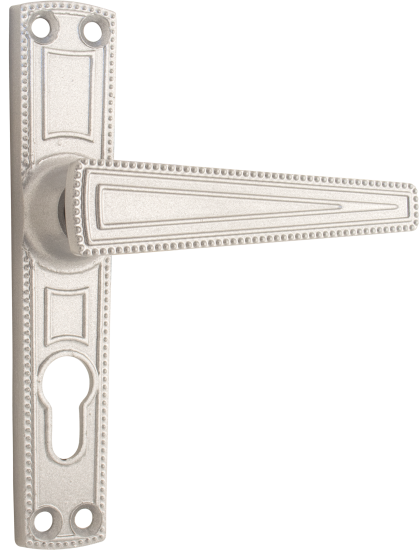 Замок врезной с дверными ручками на планке Зенит ЗВ4-3.01 никель