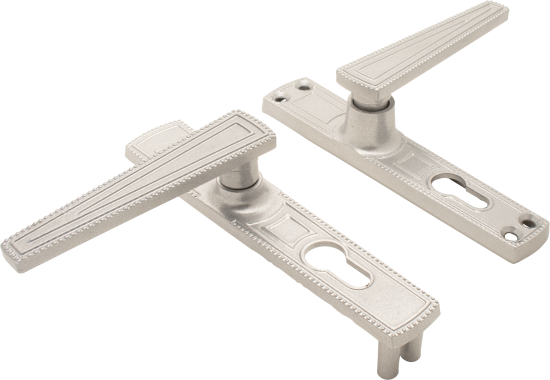 Замок врезной с дверными ручками на планке Зенит ЗВ4-3.01 никель