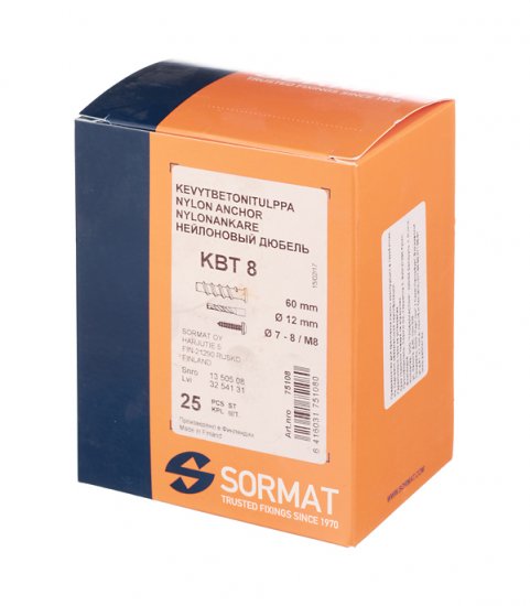 Дюбель для газобетона 8x60 мм (25 шт.) нейлон КВТ Sormat