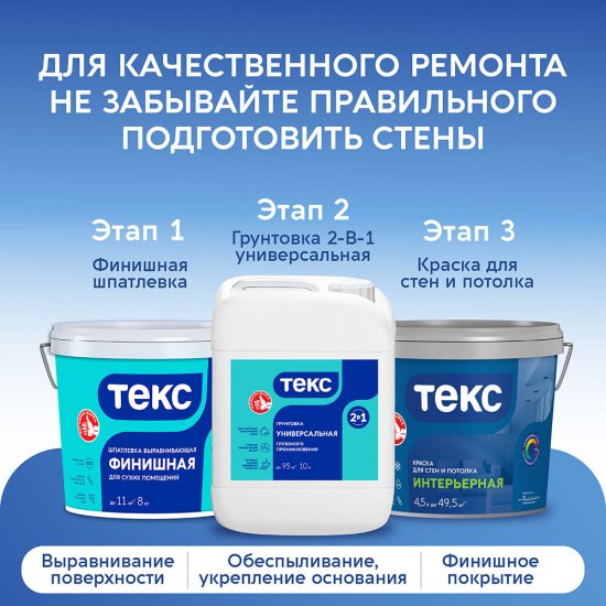 Краска интерьерная Текс Профи база А белая 9 л