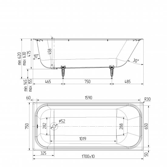 Ванна Престиж чугун 170x75 см