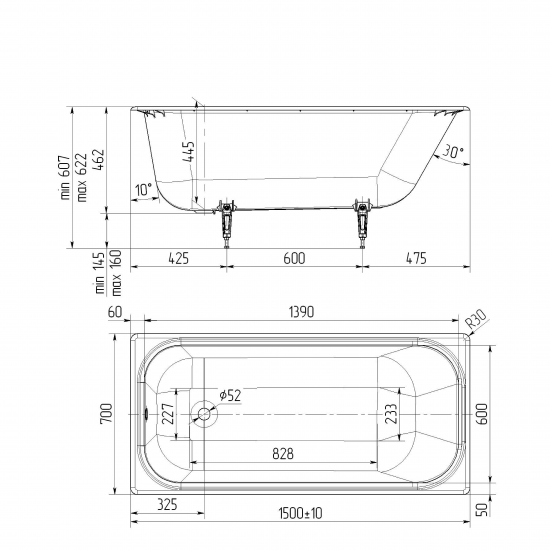 Ванна Престиж чугун 150x70 см