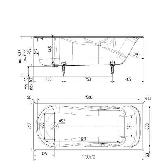 Ванна Прада чугун 170x75 см