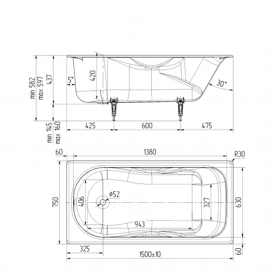 Ванна Прада чугун 150x75 см