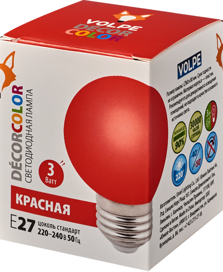 Лампа светодиодная Volpe E27 3 Вт шар 240 Лм красный свет