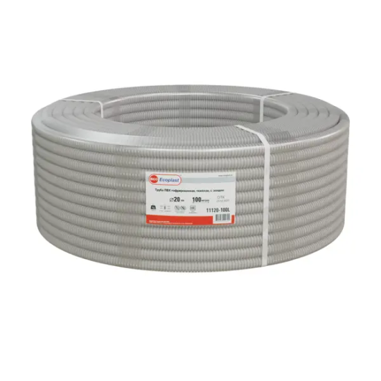 Труба гофрированная Экопласт D20 мм 100 м ПВХ тяжелая с протяжкой цвет серый