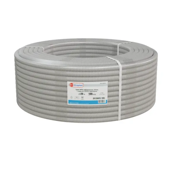 Труба гофрированная Экопласт HFFR D20 мм 100 м легкая с протяжкой цвет серый