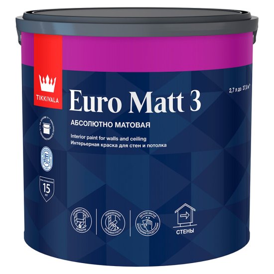 Краска интерьерная Tikkurila/Tikkivala Euro Matt 3 база А белая 2,7 л