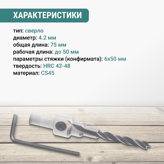Сверло под конфирмат по дереву 552480 6x50 мм