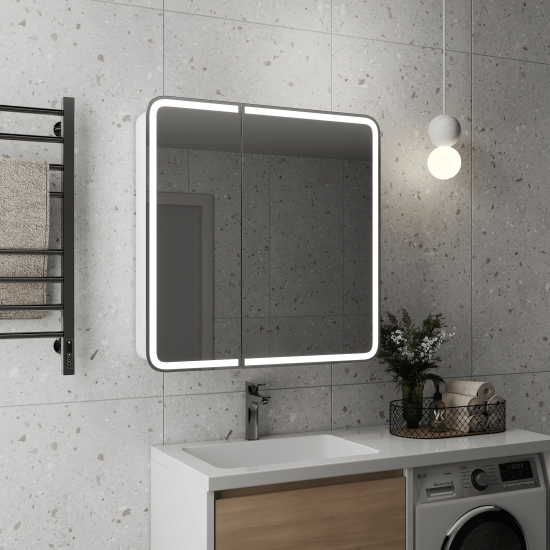 Шкаф зеркальный подвесной Elmer с подсветкой 80x80 см цвет белый