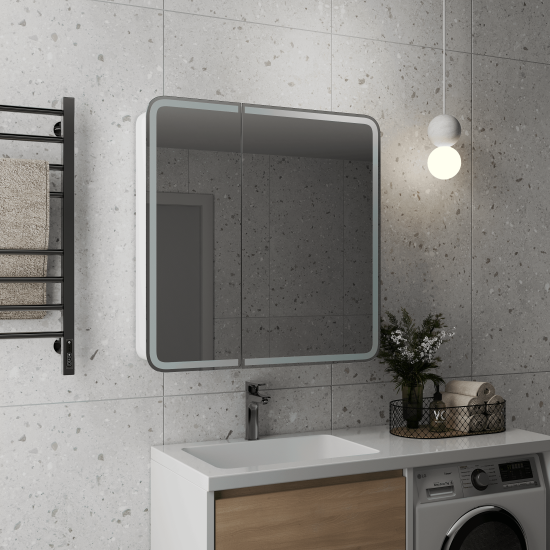 Шкаф зеркальный подвесной Elmer с подсветкой 80x80 см цвет белый