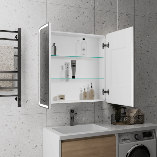 Шкаф зеркальный подвесной Elmer с подсветкой 80x80 см цвет белый