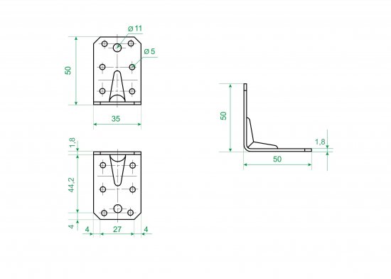 Угол крепежный усиленный KUU 50x50x35x1.8 оцинкованная сталь цвет серый