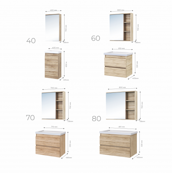 Зеркальный шкаф Vigo Matteo 15.6x80x70 см цвет дуб сонома