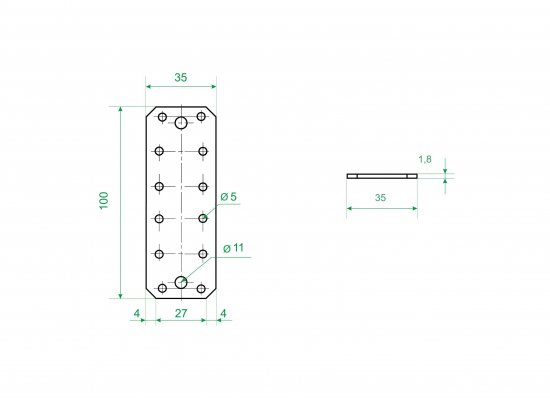 Пластина крепежная КР 100x35x1.8 оцинкованная сталь цвет серебро