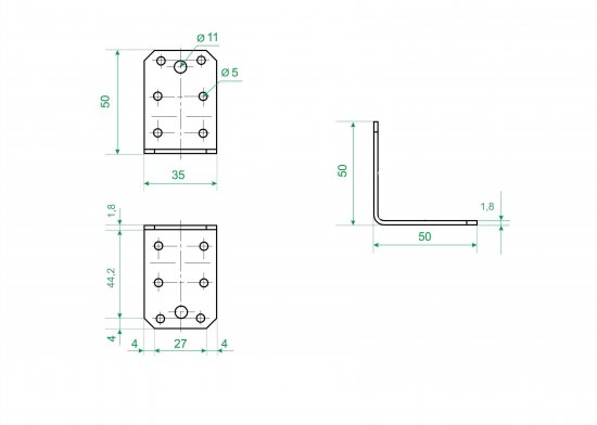 Угол крепежный KU 50x50x35x1.8 сталь цвет серый