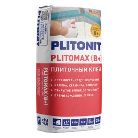 Клей для плитки/ керамогранита/ камня/ клинкера Plitonit Plitomax (В+) серый класс C2 T 25 кг