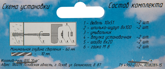 Комплект креплений для умывальника с пьедесталом КУ-2