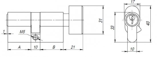 Цилиндр AX102/60 30x30 мм ключ/вертушка цвет хром