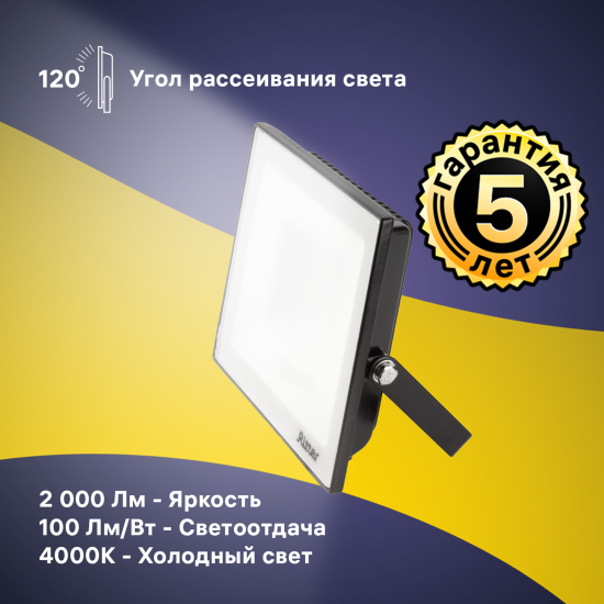 Прожектор светодиодный уличный Ritter Profi 53415 4 20 Вт 2000 Лм 180-240В нейтральный белый свет 4000К IP65 черный