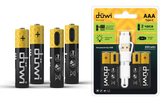 Аккумулятор Duwi Li-Ion LR03 AAA 450 мАч 1.5В 4 шт.