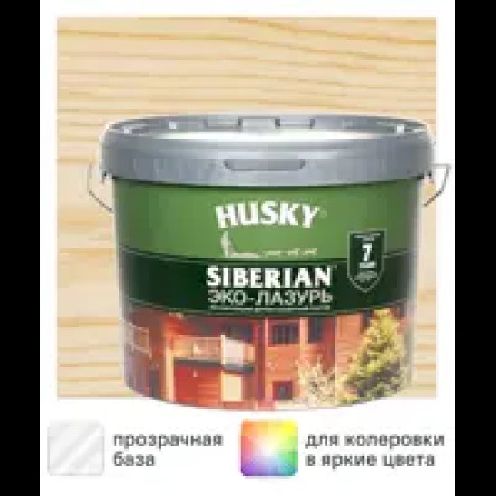 Эко-лазурь Husky Siberian полуматовая цвет бесцветный 9 л