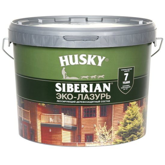 Эко-лазурь Husky Siberian полуматовая цвет бесцветный 9 л