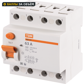 УЗО Tdm Electric ВД1-63 4P 63 A 300 мА 4.5 кА AC SQ0203-0043