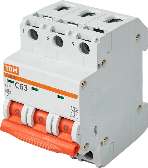 Автоматический выключатель TDM Electric ВА47-29 3P C63 А 4.5 кА SQ0206-0115