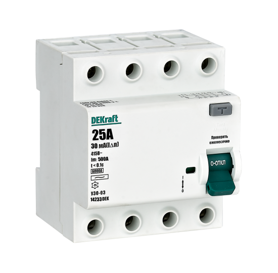 УЗО Dekraft 4P 25 A 30 мА 6 кА AC 14233DEK
