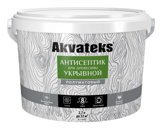 Антисептик для древесины укрывной Akvateks база A полуматовый белый 2.7 л