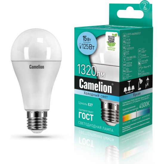 Светодиодная лампа Camelion LED15-A60/845/E27