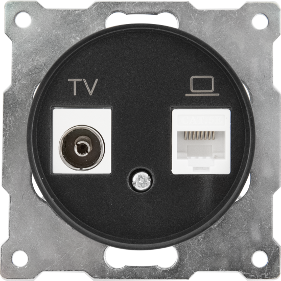 Розетка двойная антенна/компьютер TV/RJ45 кат.5e встраиваемая Onekeyelectro 1E20811303 цвет черный