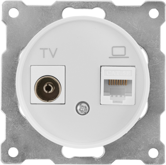 Розетка двойная антенна/компьютер TV/RJ45 кат.5e встраиваемая Onekeyelectro 1E20811300 цвет белый