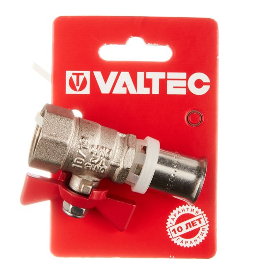 Кран шаровой латунный Valtec 16(пресс) x 1/2 ВР(г) для металлопластиковых труб бабочка прямой (VT.242.N.1604)
