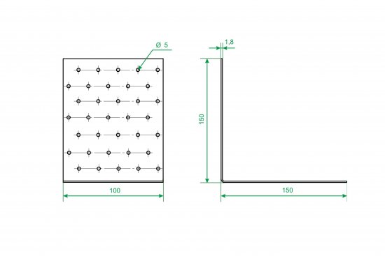 Угол крепежный равносторонний KUR 150x150x100x1.8