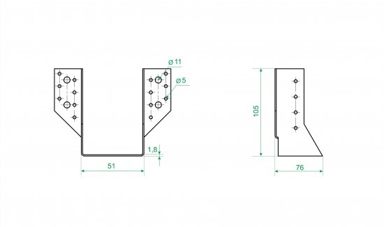Опора бруса раскрытая OBR R 51x105x1.8