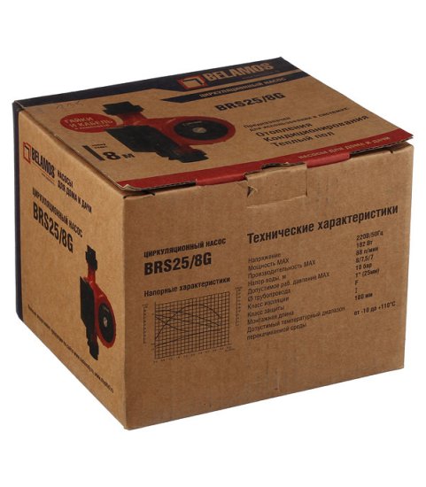 Циркуляционный насос для систем отопления Belamos BRS25/8G DN25 подъем 8 м 180 мм с гайками (25/8g)