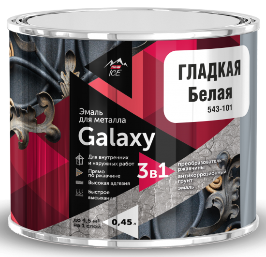 Грунт-эмаль 3 в 1 по металлу и ржавчине Parade Galaxy гладкая цвет белый 0.45 л