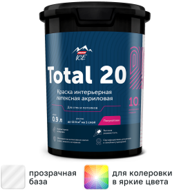 Краска для стен и потолков Parade Total 20 моющаяся полуматовая прозрачная база С 0.9 л