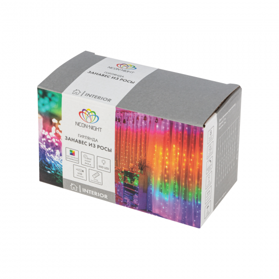 Гирлянда светодиодная дождь Neon-Night электрическая 3x3 м разноцветный свет 8 режимов 300 ламп цвет прозрачный